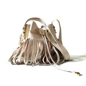 Alberta Di Canio Cream Leather Fringe Handbag